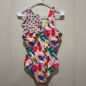 Floral Tropical One-Piece Swimsuit Cheeky Bottom NWOT Vacation Beach Resort